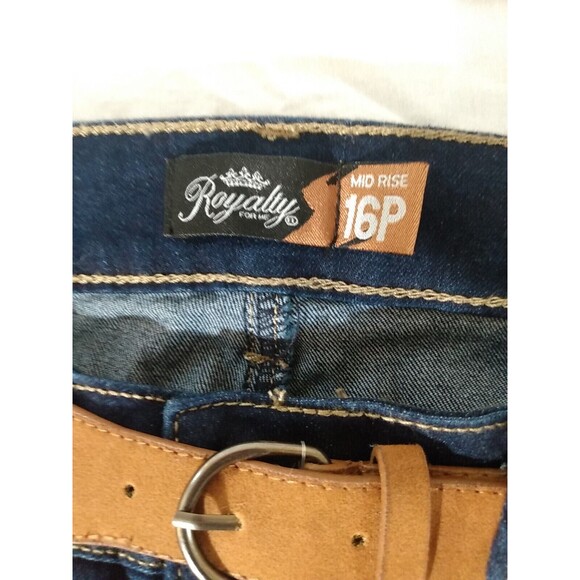 Royalty For Me Women Mid‎ Rise Skinny Dark Cloth Belt Denim Jeans Size 16P - Picture 4 of 8